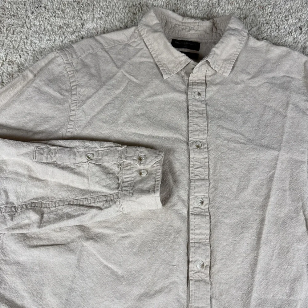 Banana Republic Shirt Mens XL Khaki Long Sleeve Linen Blend Button Up Summer